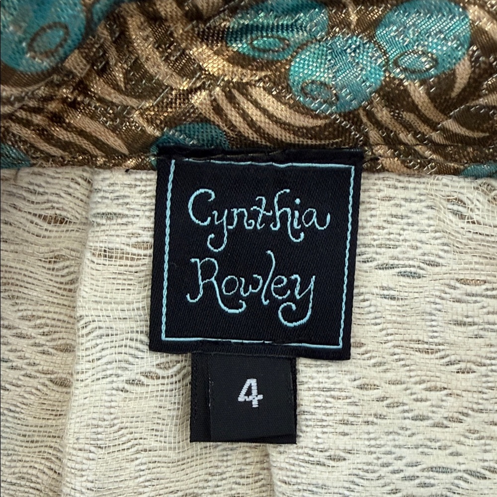 Cynthia Rowley Gold Brocade Mini Skirt with Teal Floral Accents - Picture 2 of 4